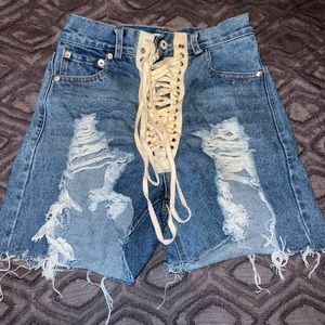 Denim Shoe Lace Shorts